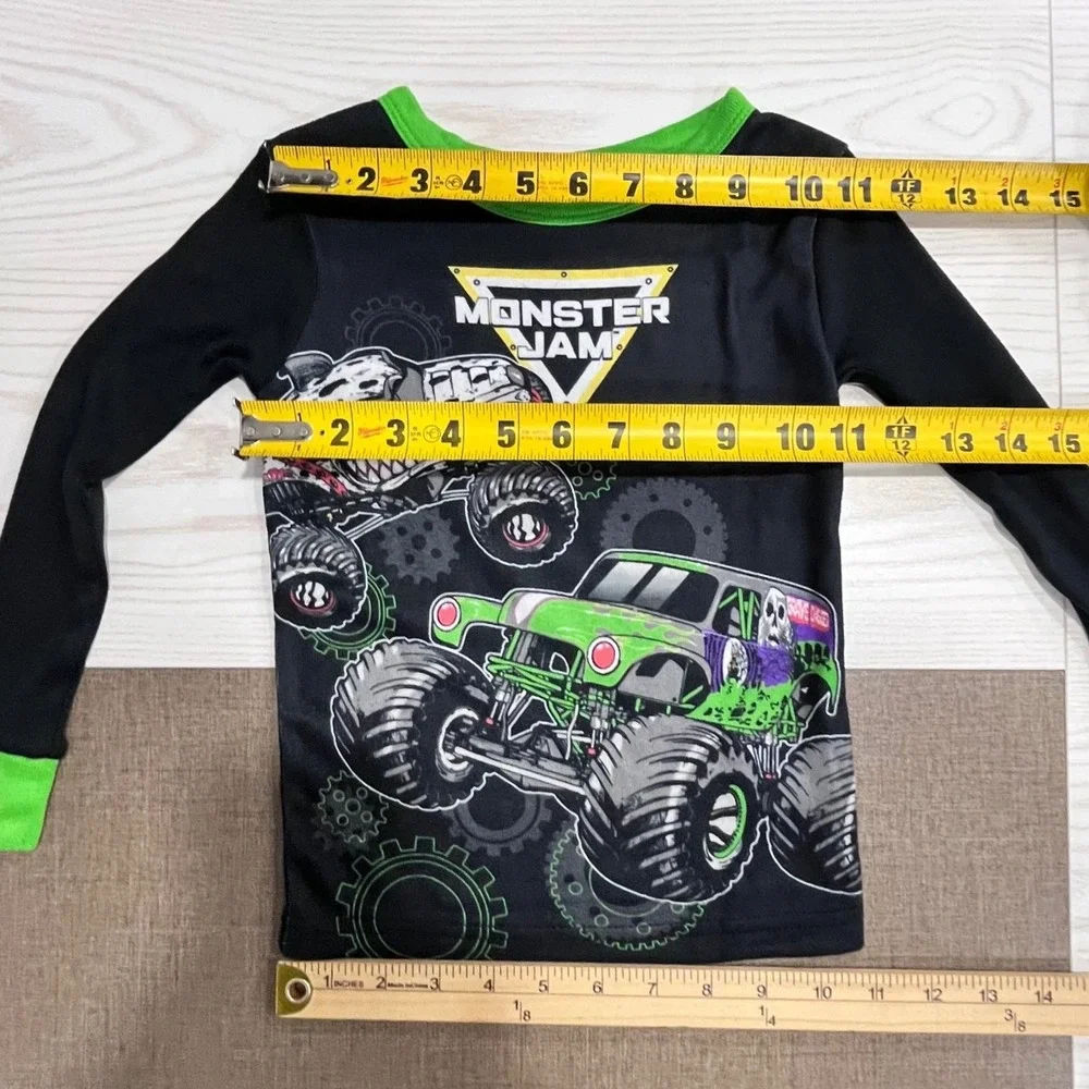 Monster Truck Pajama Set Boys Size 6 Black Green Grave Digger Max-D Graphic 2PC